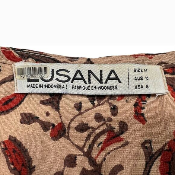 Anthropologie Lusana Paisley Printed Long Sleeve Slit Front Maxi Dress Size Med - Picture 7 of 8